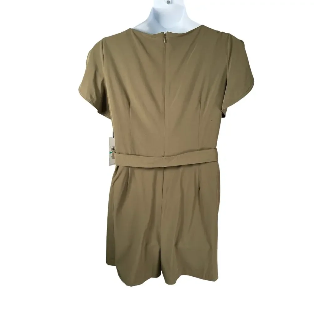 Calvin Klein Romper Womens 16 Army Green Sash Tie Pockets Short Split Sleeves - Picture 5 of 9